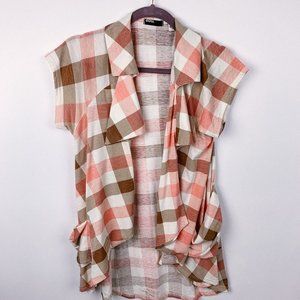 BDG Plaid Open Front Short Sleeve Cardigan, Size L